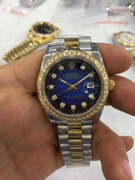 

5 style luxury mens 38mm 118348 50th anniversary diamond bezel 18kt yellow gold 118238 day date president asia 2813 automatic men's watches
