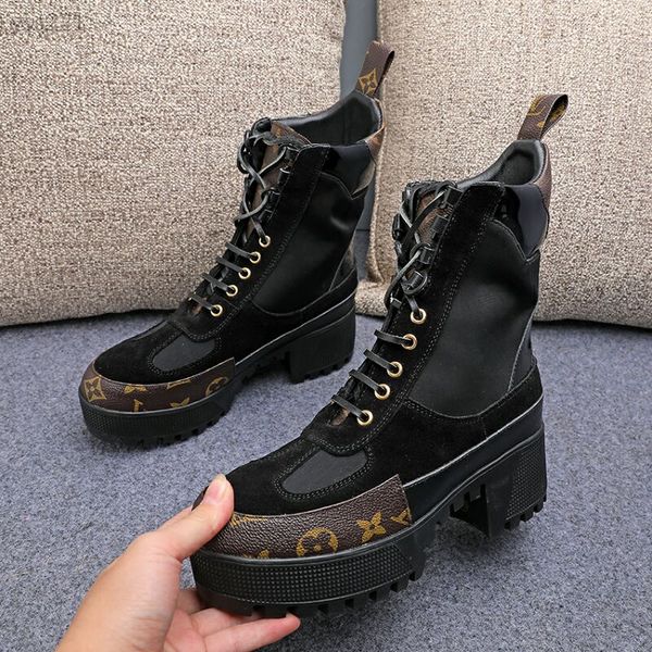 

european station winter new short boots custom heel high heel martin boots retro outdoor leisure thick bottom motorcycle boots women, Black