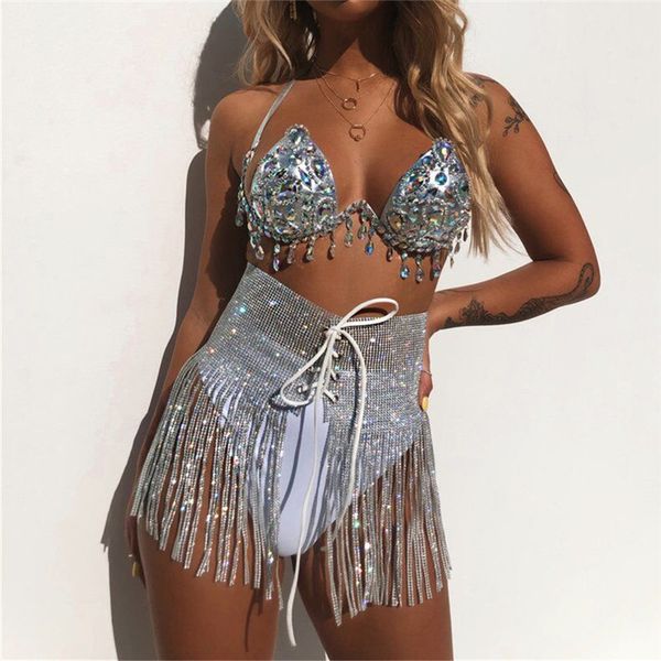 

shiny rhinestones long tassels lace up mini skirts women high waist hollow out bandage bodycon skirt beach party clubwear, Black;gray