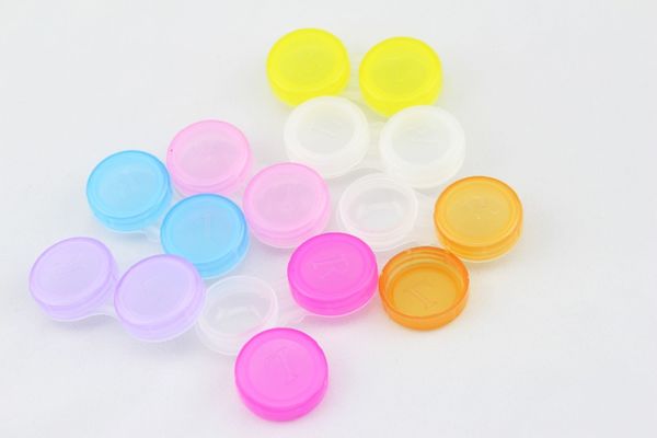 

liusventina portable wholesale cute transparent contact lens case for color lenses gift for girls 100pcs/lot random mix color