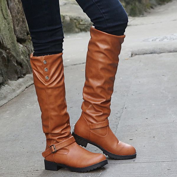 

women's fashion autumn winter pu leather knee length boots 2019 new ladies solid color high heel boots, Black