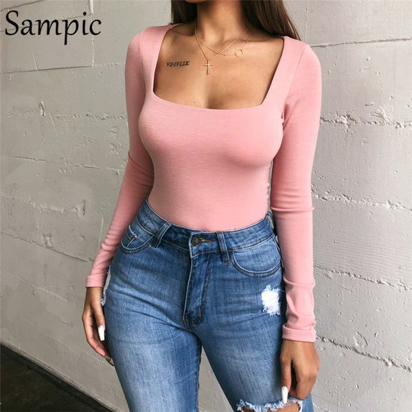 

sampic long sleeve bodysuit casual elastic body women autumn bodysuit white black yellow red summer romper womens bodysuits, Black;white