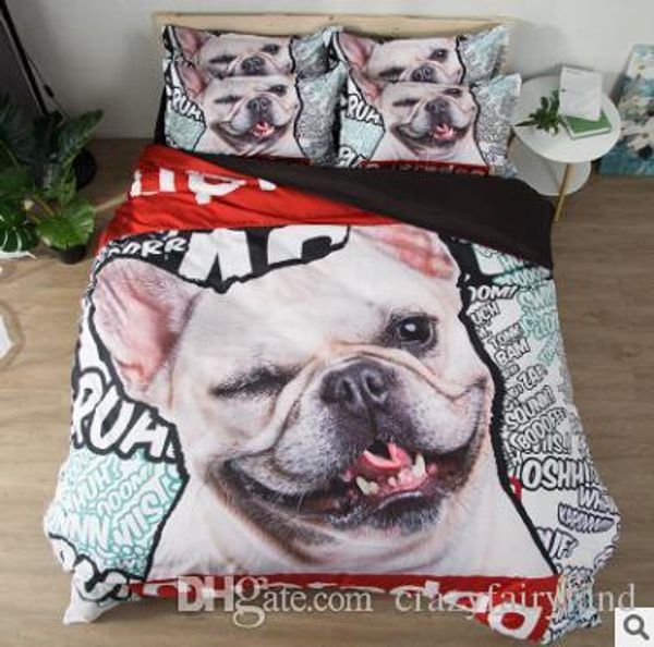 

us size 3pcs luxury bedding set 3d animal printed bed cover set twin full  king sizes dog duvet cover set bedding supplies