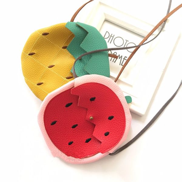 

children watermelon pineapple shape pu message bag baby girls fruit coin purse kids girls purse small coin bag, White