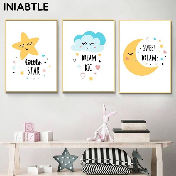 

желтая луна облако звезда детская настенная живопись холст плакат печать мечта большая живопись скандинавские дети украшения картина детская