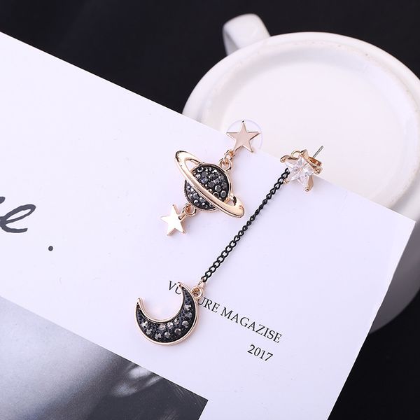 

style korean edition earrings asymmetrical star moon zircon star long earrings wholesale, Silver