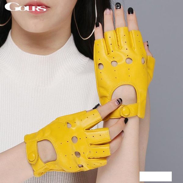 

spring women' genuine leather gloves driving unlined goatskin half finger gloves fingerless gym fitness fashion women gloves, Blue;gray