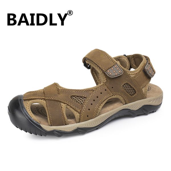 

comfortable men summer genuine leather sandals new casual men sandals roman outdoor beach big size 38-48, Black
