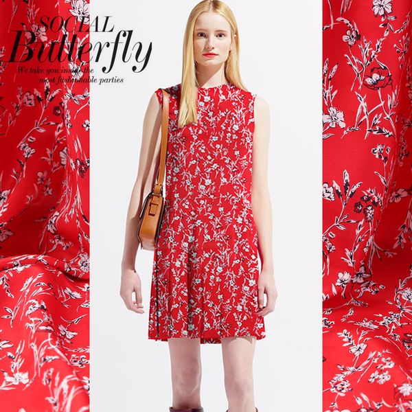 

19 summer colour digital print crepe de chine brand fabric dress 114cm width 16momme fashion cloth diy seiwng hot, Black;white