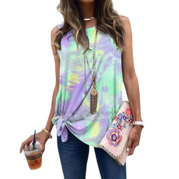 

fashion print tank women tie-dye summer sleeveless loose vest elegant ladies debardeur femme party club tee streetwear, White