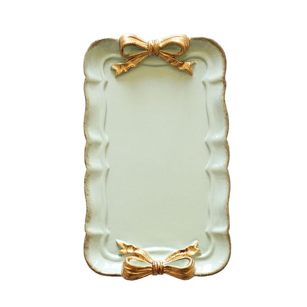 

european style bow cake storage trays makeup organizer dessert plate square decor tray kitchen storage trays 12x20cm