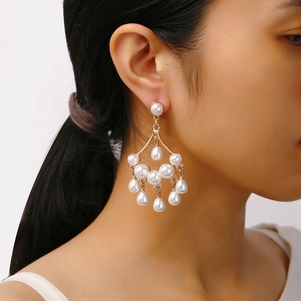 

baroque wind pearl pendeloque cut earrings originality dinner temperament eardrop, Golden;silver
