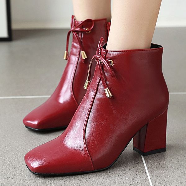 

2019 new women boots autumn winter female fashion ankle boot designer squared toe boot quality, Black