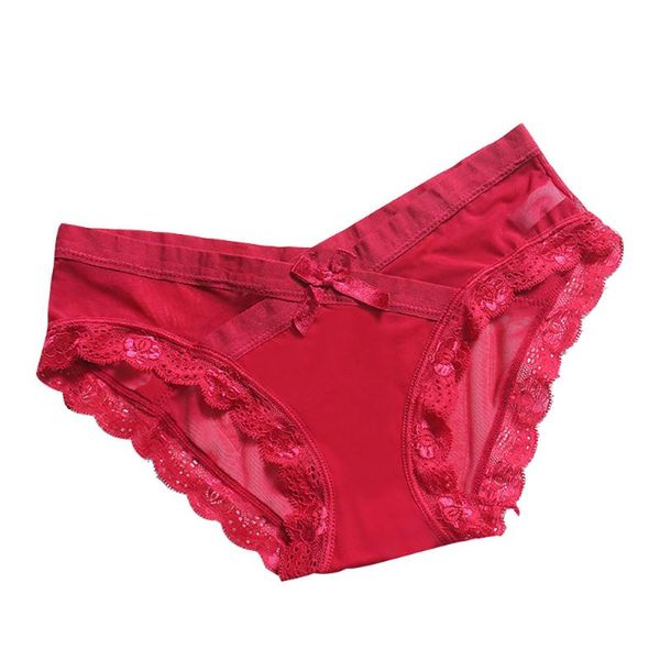 

6 styles women panties thongs underwear seamless briefs lingerie polyester low waist solid bow lace edge panties f300205, Black;pink