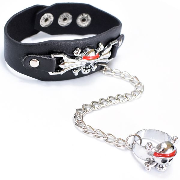 

animation one piece luffy leather bracelet final fantasy bracelets attack on titan naruto black rivet bracelet wristband cosplay, Golden;silver