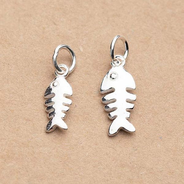 

925 sterling silve cute fish bone small charms 13.5mm 16mm handmade s925 silver drop pendants diy jewelry materials for bracelet, Bronze;silver
