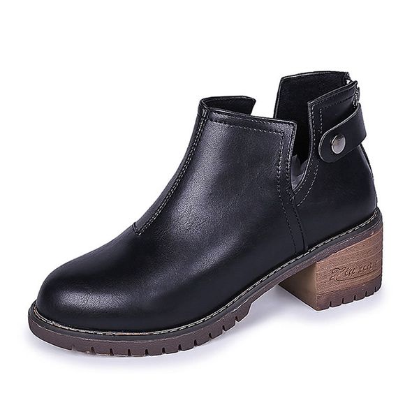 

new korean women's shoes in autumn and winter 2020 short boots women's middle heel boots british style, Black