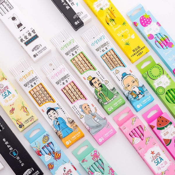 

12pcs hb pencil with eraser cartoon student pencil for kids wood environmental lapices sketch drawing set school supplies