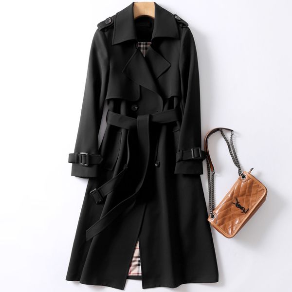 

double-row button windbreakers turndown collar women's clothing autumn winter 2019 vintage retro elegant woman coats with belt, Tan;black