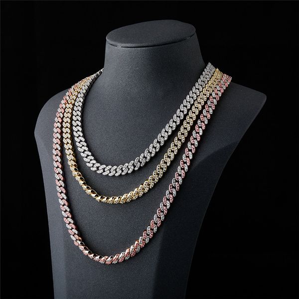 

8mm 18/22inch cz prong setting cuban link chain for women gold plated full cz zirconia cuban chains necklace, Silver