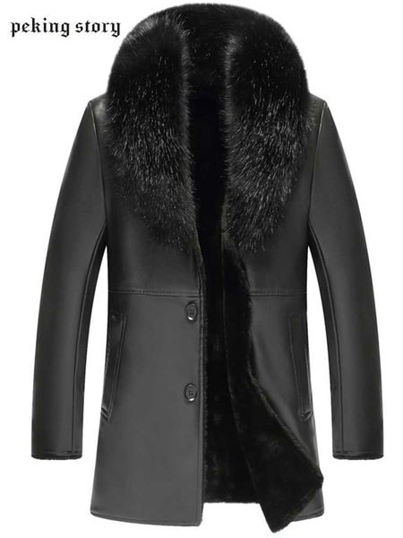 

peking story men's turn-down collar clothing men casual faux leather zipper jackets 50% off male pu leather coat large size 3xl, Black