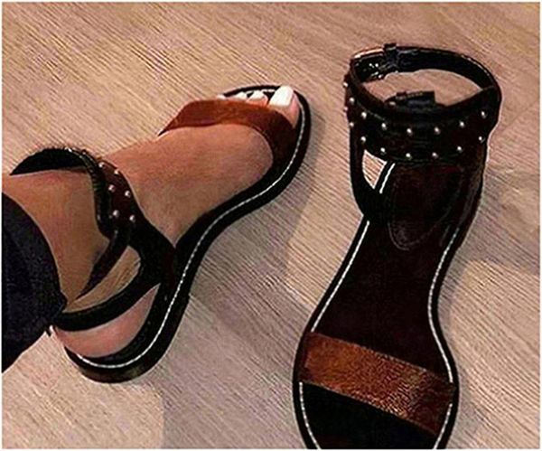 

2020 new retro nomad sandal summer outdoor girl sandals peep toe open -toed print leather party trekking sandal slippers with box u9, Black