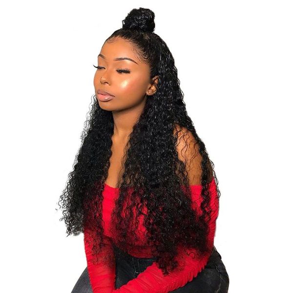 

curly human hair lace front wigs with baby hair 130% brazilian human hair wigs pre plucked lace wigs, Black;brown