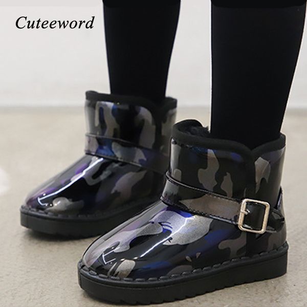 

детские снегоступы 2019 зима новые мальчики и девочки сапоги плюс бархат теплый кожаный водонепроницаемый нескользящие дети хлопок обувь 25, Black;grey