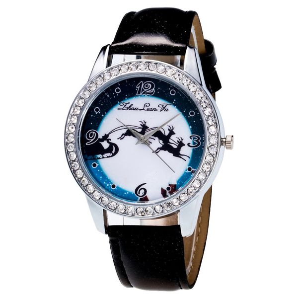 

women 2019 christmas watches elk analog quartz watch leather band rhinestone wrist gift quartz watch clock, Slivery;brown