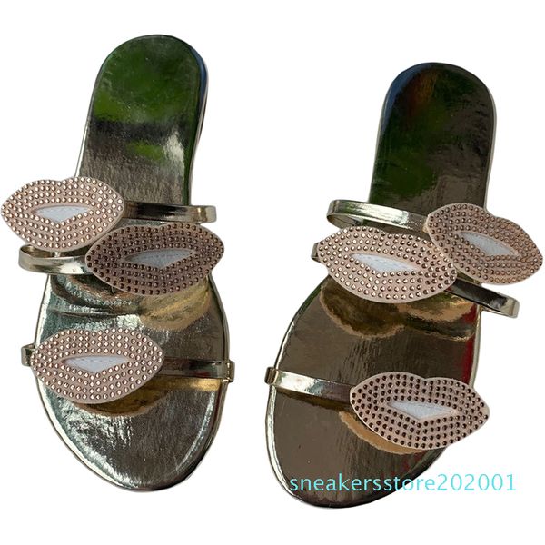 

women summer slippers red lips sandals flat ladies shoes beach flip-flops non slip rhinestones home 2020 new, Black