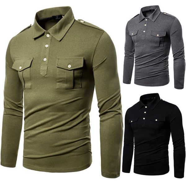 

spring mens designer polo casual slim solid color lapel neck long sleeve polo shirt simple style mens apparel, White;black