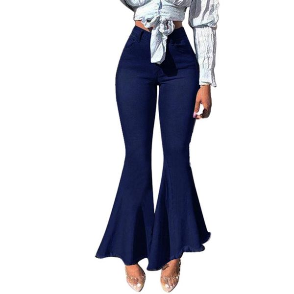 

джинсы женская мода карман на молнии джинсы повседневная джинсовая вспышка широкие брюки сплошной цвет брюки повседневные #yl5, Blue