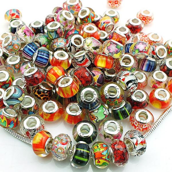 

mix sale fashion handmade lampwork big hole beads diy european brand bracelets loose beads jewelry accessories, Black