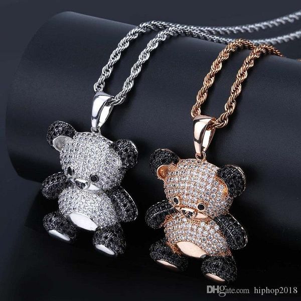 

cartoon panda pendant necklace for mens womens new fashion hip hop necklace jewelry iced out pendant necklace, Silver
