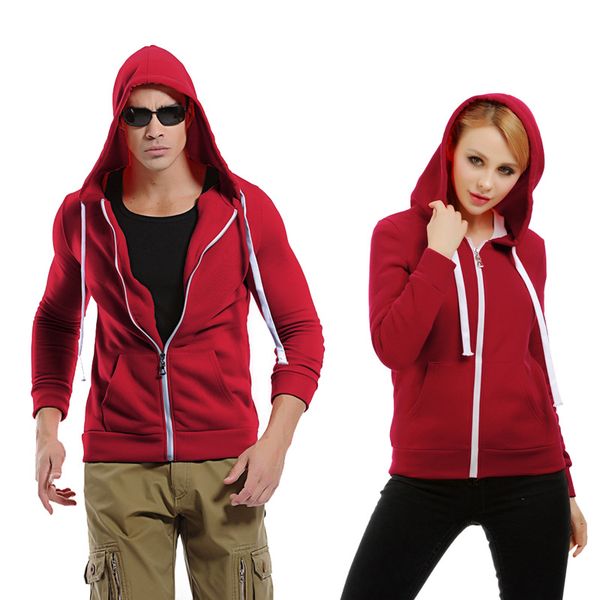 

selling solid color hoodie couples large size sports casual hooded cardigan men and women coat, Black