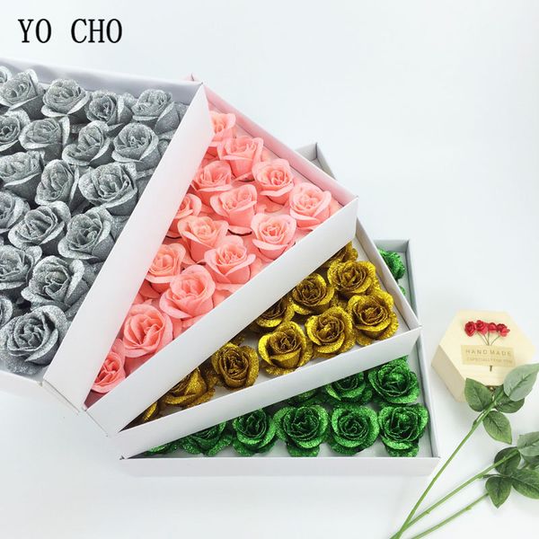 

yo cho artificial blue rose flower head crystal rose glitter flower 7 cm head 1 box home wedding decor valentines gift
