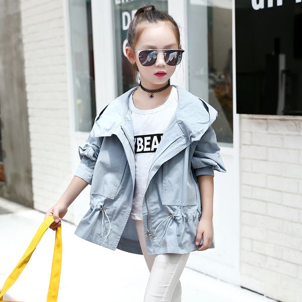 

brief fashion korean style solid trench coats for girls casual cute cotton cozy spring coat long sleeve girls coat, Blue;gray
