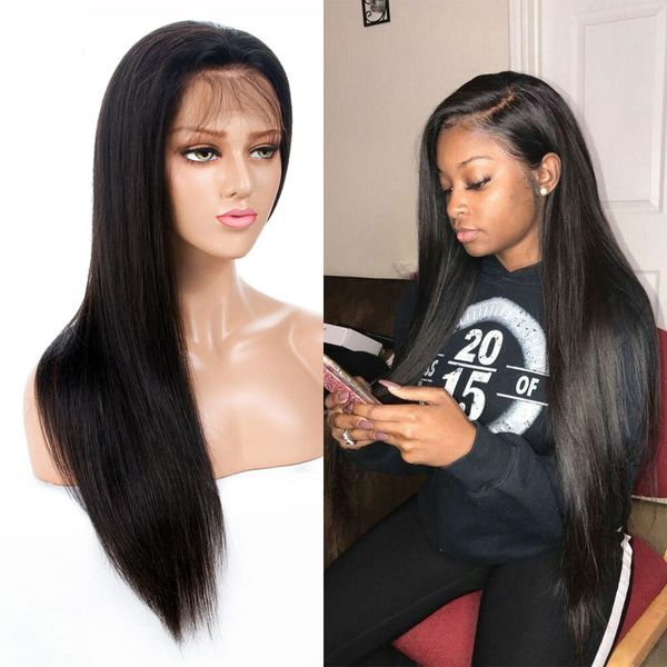 

silk base lace front wigs for women pre plucked brazilian remy straight hair wigs with baby hair, Black;brown