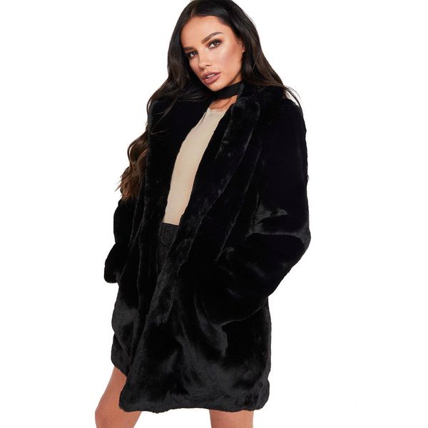 

hirigin faux fur coat women winter warm teddy coat girl fur jacket long sleeve big brand luxurious design plus size zipper open, Black