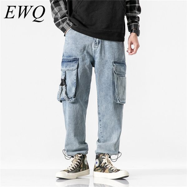 

ewq / men's wear can ship 2020 spring fahion new jeans three-dimensional big pocket vintage directly denim blue overalls 9y840
