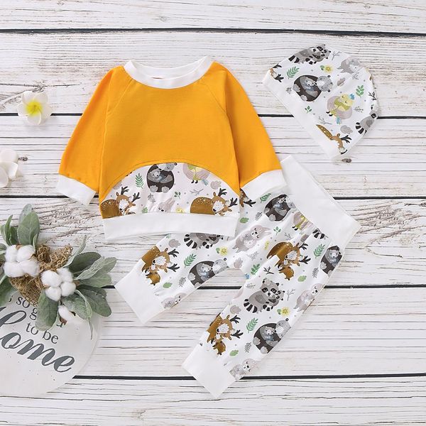 

baby girl clothes set 2019 toddler kids infant autumn long sleeve round neck patchwork t-shirt pants clothing outfits 3pcs, White