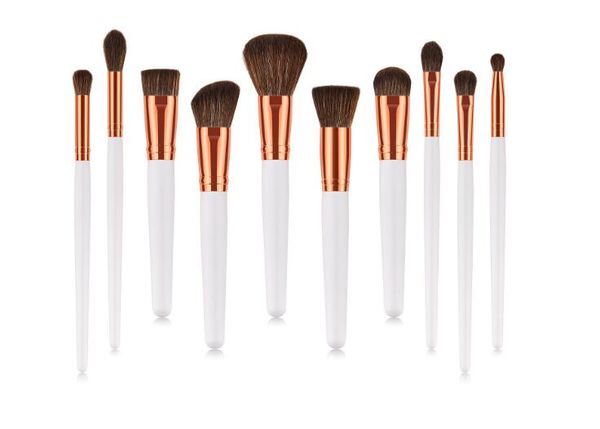 

beauty tools 10pcs makeup brushes set white wooden handle gold tube brush