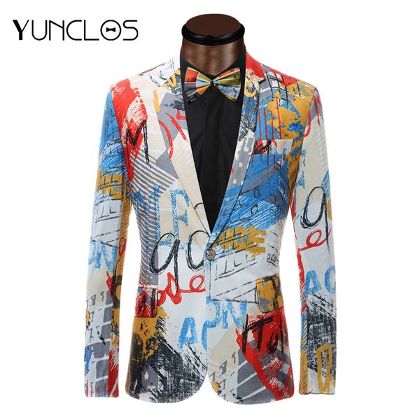

yunclos 2019 new design men suit jacket fashion printed jacket blazes homme marriage masculino men's blazer plus 6xl, White;black