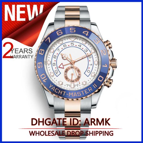 

mens wristwatches 116681 44mm yacht two tone rose gold stainless steel men's automatic mechanical watches big dial chronograph full function