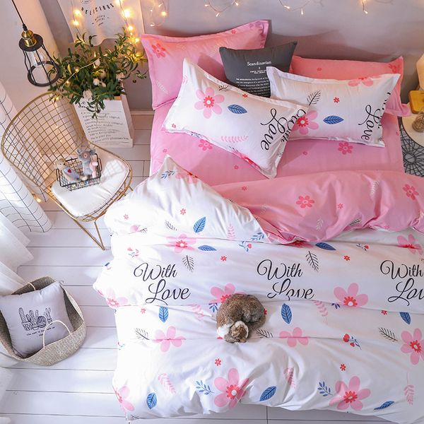 

princess white pink flower bedding sets new fashion girls beautiful good quality twin full  king duvet cover sets bed linen