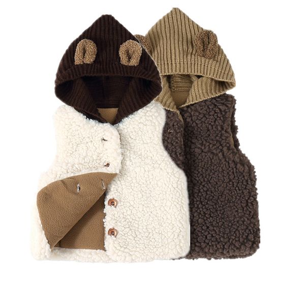 

hooded vest for children splicing contrast children's vest cute baby girl clothes single-breasted children's sleeveless jacket, Blue