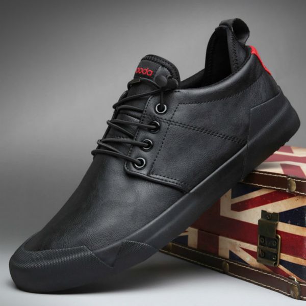 

осень мужская вулканизацию обувь корейской моды мужской кожи повседневная обувь молодежи резинка sneaker квартиры soft sole шитье мокасины c, Black