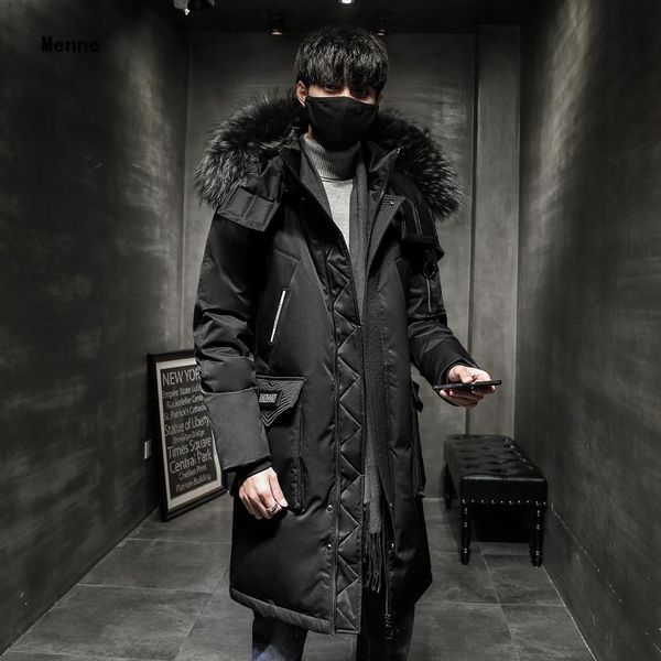 

menne 2019 winter korean version of the thick down coat hooded men's clothing, Black