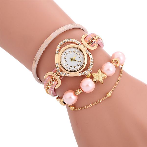 

2020 new love heart stars women ladies fashion bracelet leather watches bead cross small diamond dress gift quartz watches, Slivery;brown
