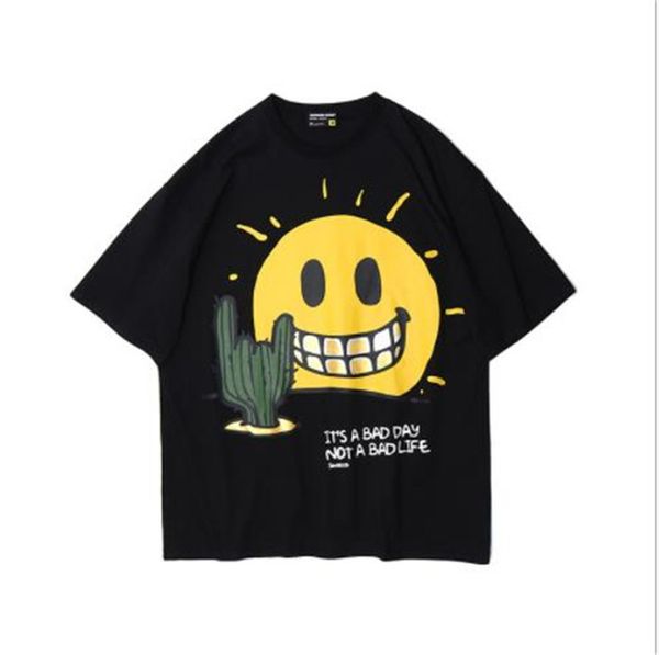 

mens улыбка лица cactus letters печать футболка мужской конструктор с коротким рукавом тройник homme повседневная одежда мода одежда, White;black